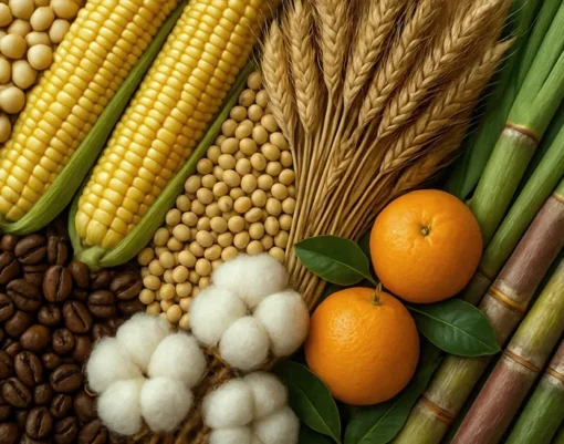 Foto contendo Milho, trigo, soja, algodão, café. cana de açúcar e citrus